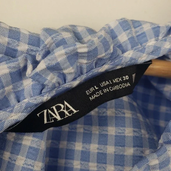 Zara Light Blue Gingham Tie-Front Crop Top Si'e Large - Picture 4 of 8